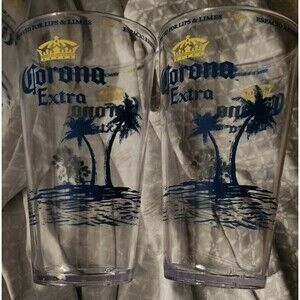Set of 2 Corona Extra Plastic Pint Cups – 16 oz Palm Tree Logo Barware